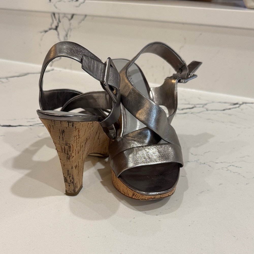 Franco Sarto Metallic Silver Strappy Heels/Sandals